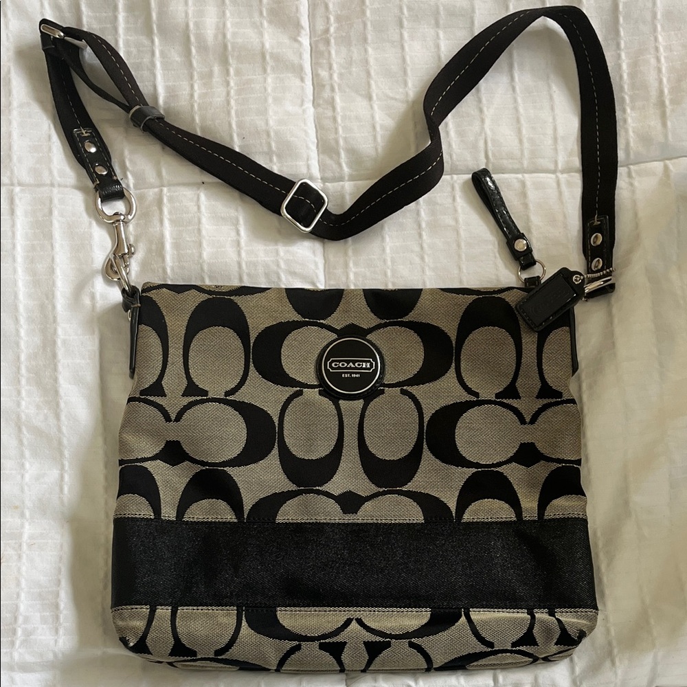 Coach Signature Black and Tan Crossbody Bag